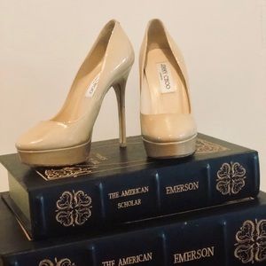 Jimmy Choo nude patent leather pumps